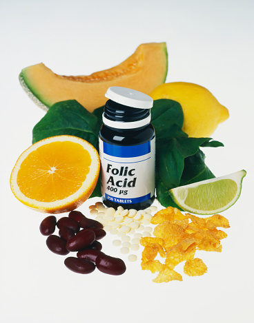 A still life illustrating all the types of food that contain folic acid. Originaly shot on 5x4 film stock.
