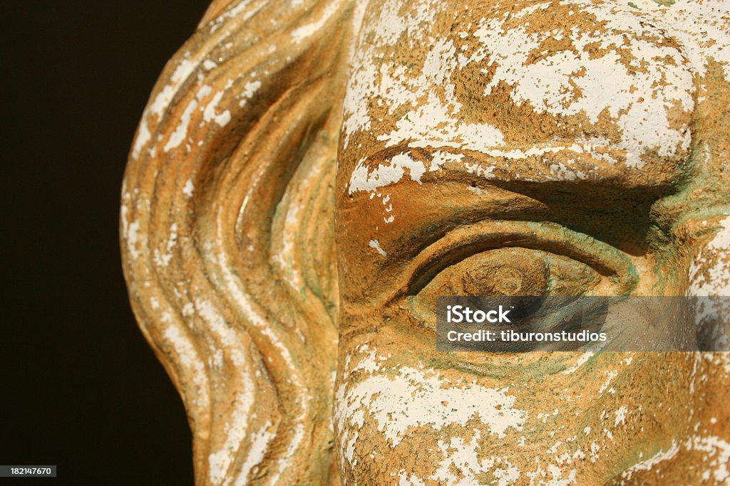 Stone Greek Zeus Mask Detail Vision into the past Ancient Greek Statuary with Piercing Stare Zeus Stock Photo