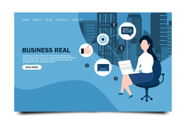 Vector illustration of Web Page Design Template of Business Management