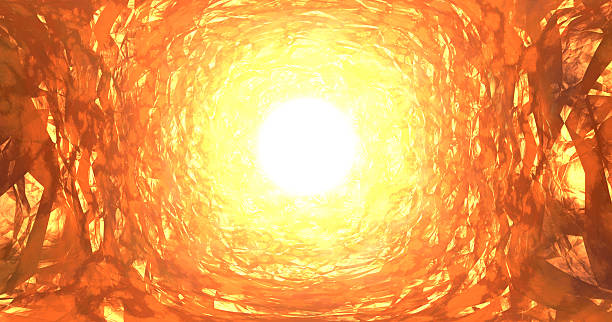 3D rendered tunnel with burning sun stock photo