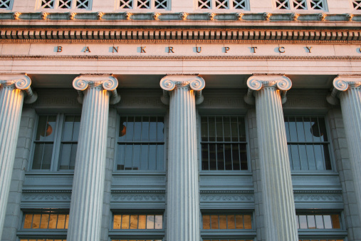 Bankruptcy Court. Dayton, Ohio. Greek Revival Architecture. The word BANKRUPTCY is visible just above the columns.