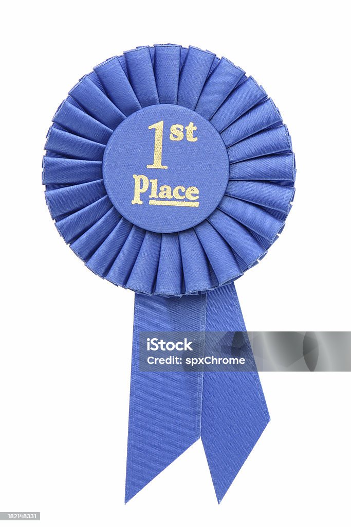 Ribbon - 1st Place Blue Ribbon for 1st Place isoloated on white. Honorable Mention Stock Photo