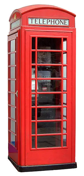 Traditional British red telephone box as seen all over the UK.