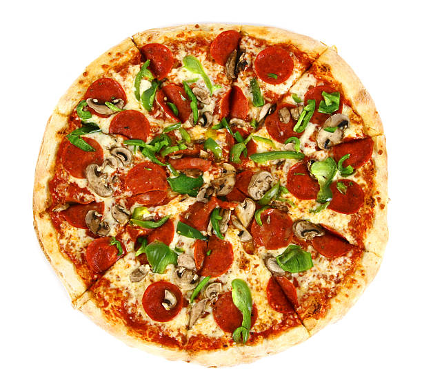 Pizza from the top - Deluxe Picture of pizza. savory food photos stock pictures, royalty-free photos & images