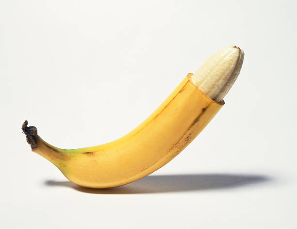 Circumcised banana A free standing banana with the tip cut off, photographed against a white background on 5x4 film stock. erection stock pictures, royalty-free photos & images