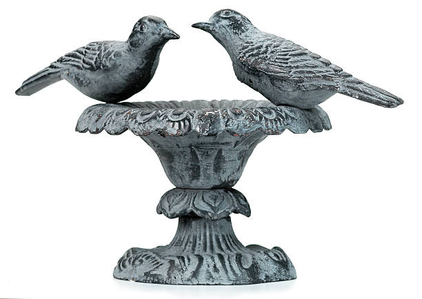 Garden-Bird Bath Cast Iron bird bath photographed white background bird bath on white stock pictures, royalty-free photos & images