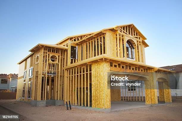 Framed House Under Construction Stock Photo - Download Image Now - Construction Industry, House, New