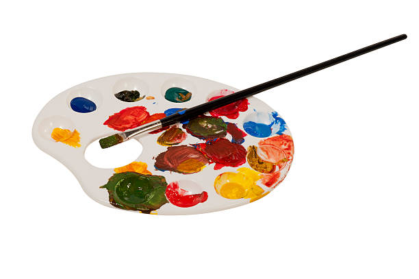 Paint Pallet and Brush stock photo