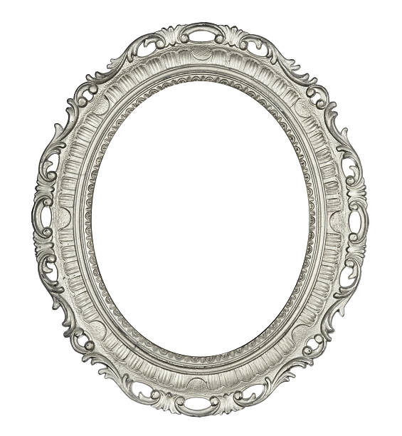 oval moldura de prata antigo - picture frame frame ellipse photograph imagens e fotografias de stock