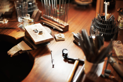 Variety of jeweller's tools in a workshop