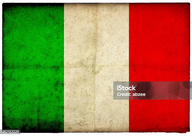 Grunge Italian Flag On Rough Edged Old Postcard Stock Photo - Download Image Now - Abstract, Antique, Art