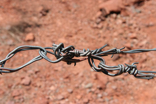 sécurité fil barbelé - chrome metal tied knot twisted photos et images de collection