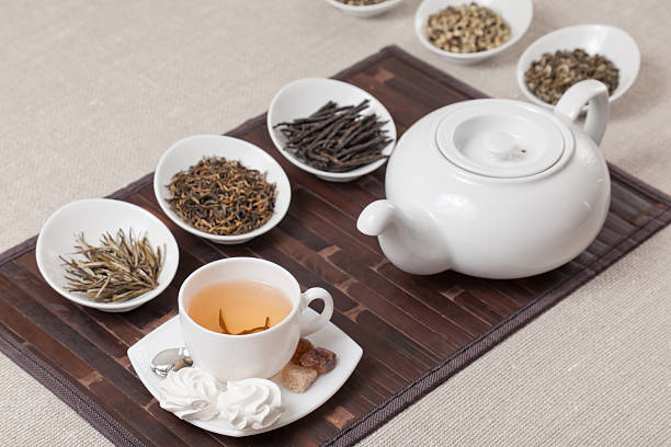 istock Various kinds of tea with cup and teapot 182153265