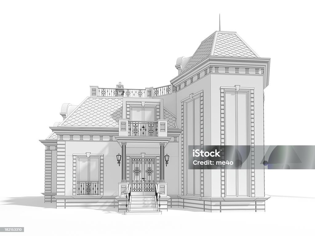 3 D casa modelo clásico illustrated, vista de frente - Foto de stock de Casa libre de derechos