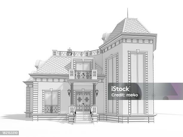 3 D Casa Modelo Clásico Illustrated Vista De Frente Foto de stock y más banco de imágenes de Casa