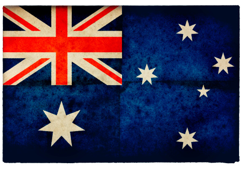 Grunge Australian Flag on rough edged old postcard.For more of this series please see this lightbox