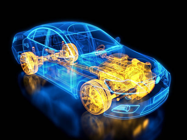 Car and chassis X-ray / Blueprint Car and chassis X-ray / Blueprint sports car photos stock pictures, royalty-free photos & images