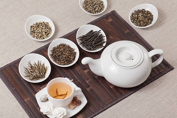 istock Various kinds of tea with cup and teapot 182154196