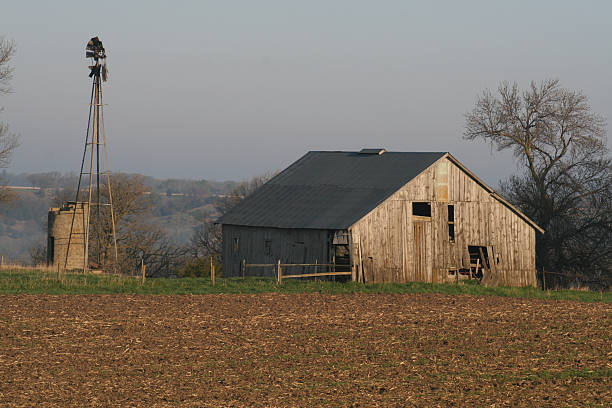 istock Old weathered barn in morning sun. 182154374