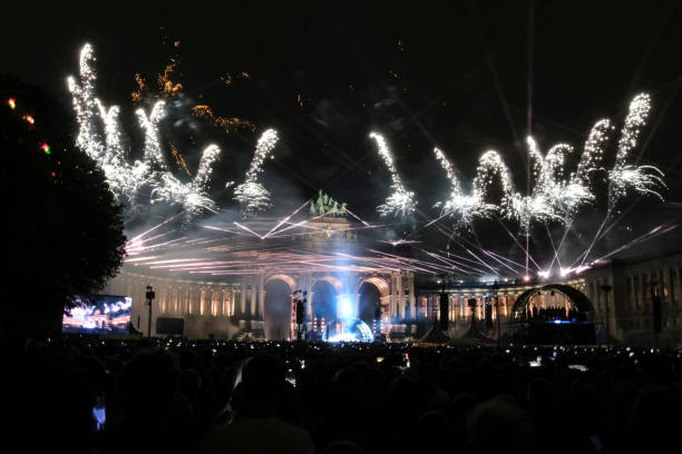 Fireworks explode during the celebrations of National Day in Cinquantenaire park, Brussels, Belgium on July 21, 2024.