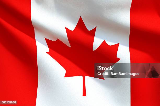 Primo Piano Di Una Bandieracanada - Fotografie stock e altre immagini di Bandiera del Canada - Bandiera del Canada, America del Nord, Bandiera