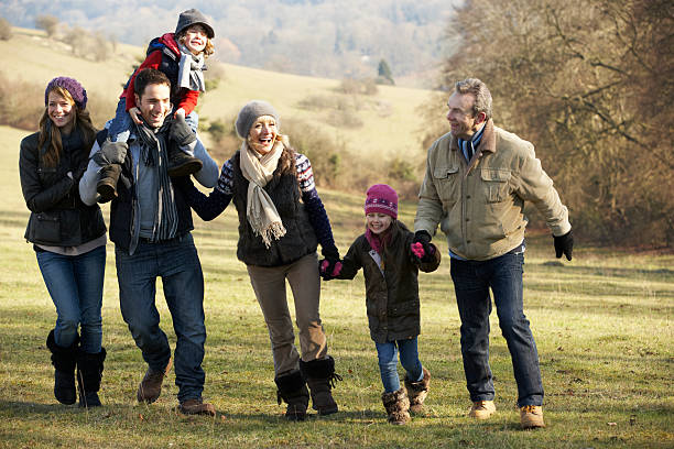 istock Three Generation family on country walk in winter 182156735