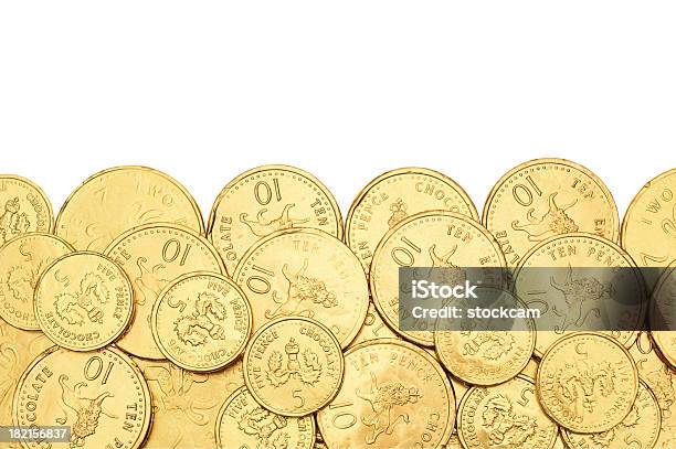 Золотой Рамка — стоковые фотографии и другие картинки Английская монета - Английская монета, Без людей, Белый фон