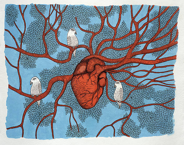 heart tree "My artwork. Drawing heart tree with white birds. Hand drawing picture. handmade yellow papper, gouache and ink pan. Created in april 2011." symbolism stock illustrations