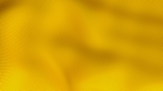 Yellow fabric background with black dots.