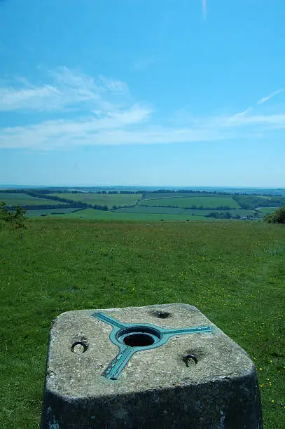 A surveyors or Trig point at the top of Winchester Hill Hampshire UK