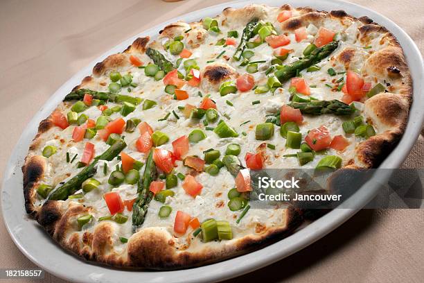 Asparagus And Goat Cheese Pizza Stock Photo - Download Image Now - Appetizer, Asparagus, Chive