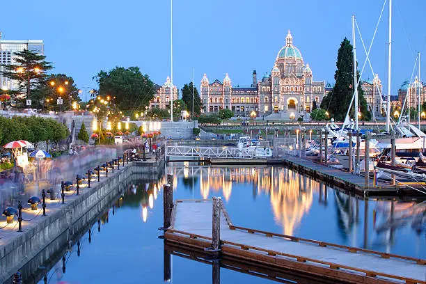 "Parliament building and the inner harbor of Victoria at night (British Columbia, Canada)."