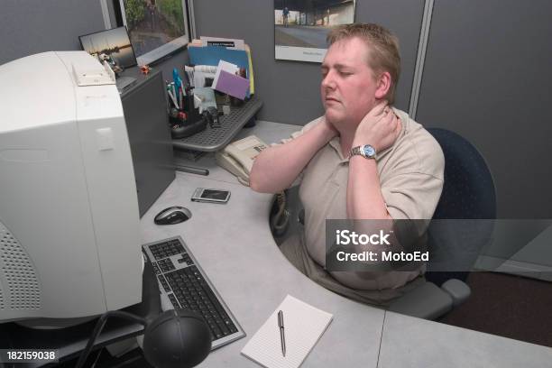Neck Pain At Work Stock Photo - Download Image Now - Backache, Crowded, Office