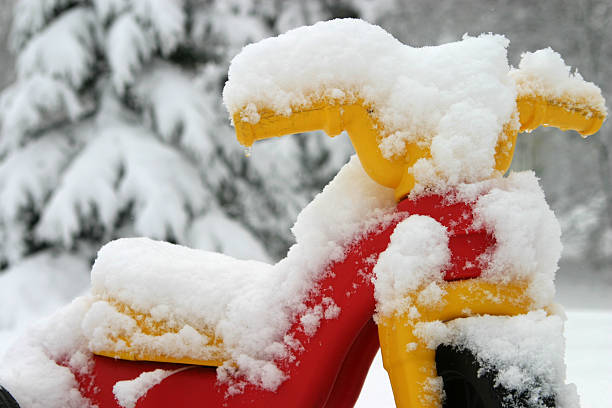 snow covered trike stock photo