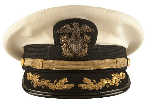 Captain's Hat Vintage 1960's Navy Captain's Hat on white. sailor hat stock pictures, royalty-free photos & images