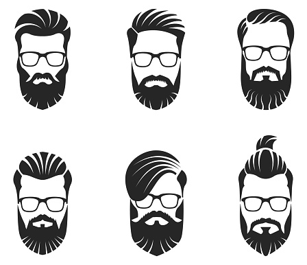 Set of vector bearded men faces
