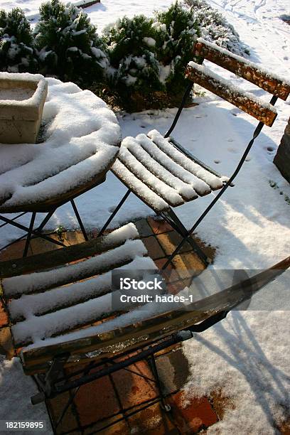 Chair In The Snow Stock Photo - Download Image Now - Chair, Covering, Flowerbed