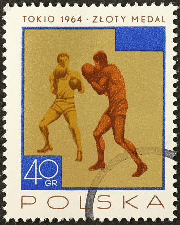 old fashioned boxers on a Polish postage stamp
