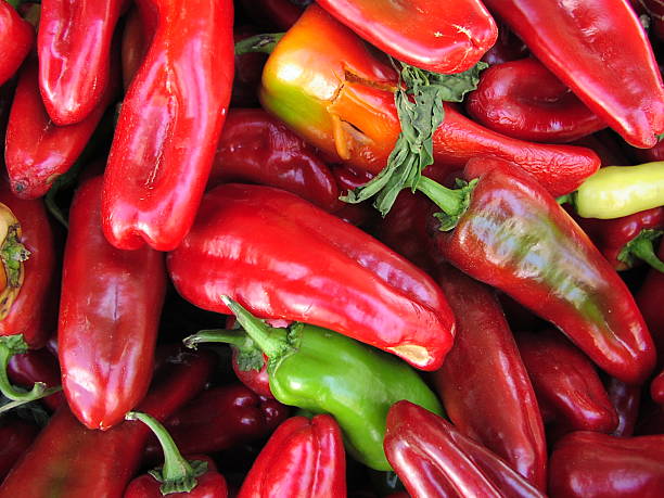 Pile of red chili peppers stock photo