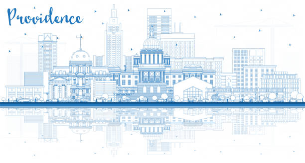 Outline Providence Rhode Island City Skyline with Blue Buildings and reflections. Providence USA Cityscape with Landmarks. Travel and Tourism Concept with Modern Architecture. Outline Providence Rhode Island City Skyline with Blue Buildings and reflections. Vector Illustration. Providence USA Cityscape with Landmarks. Travel and Tourism Concept with Modern Architecture. providence house stock illustrations