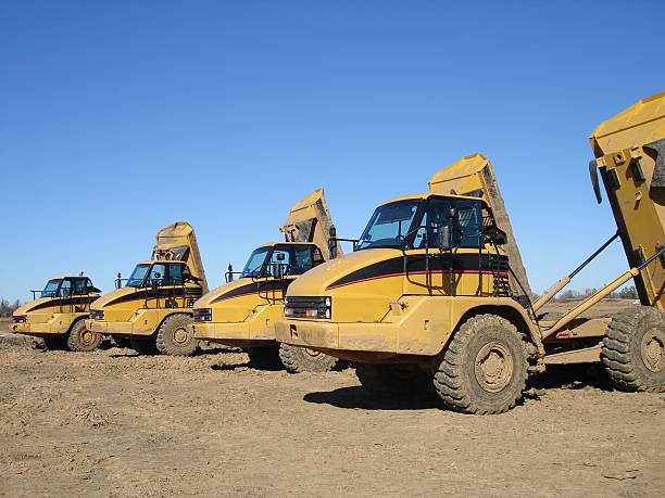 Dump trucks ready for work stock photo