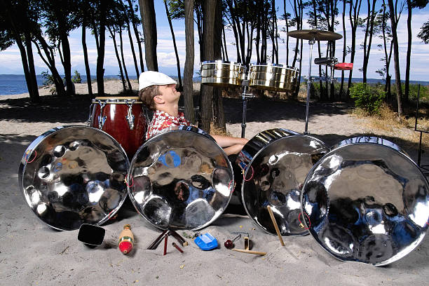 Drums detail in studio, tom parts in selective focus