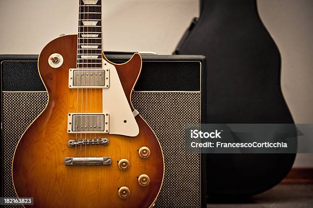 Vintage Electric Guitar With Amplifier And Bag Stock Photo - Download Image Now - Electric Guitar, Guitar, Amplifier