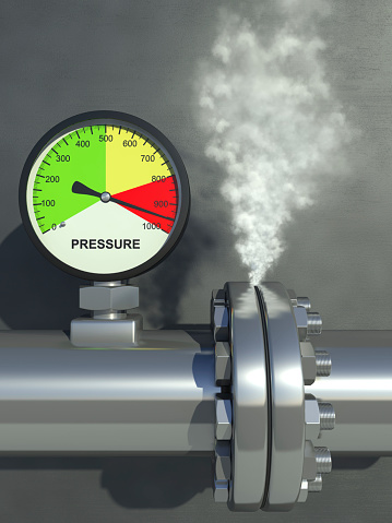 Gas or steam leaking from an industrial pressure gauge. Very high resolution 3D render.Also available.