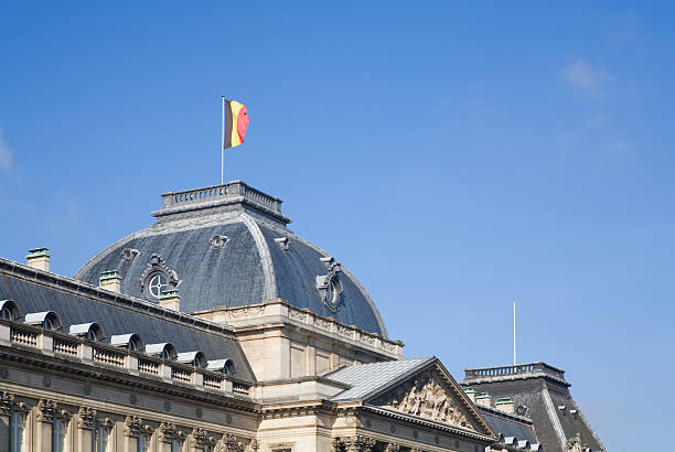 istock Belgian flag on Royal palace in Brussels 182164308