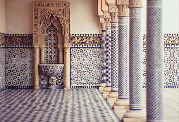 Oriental room with soft light, columns and sink