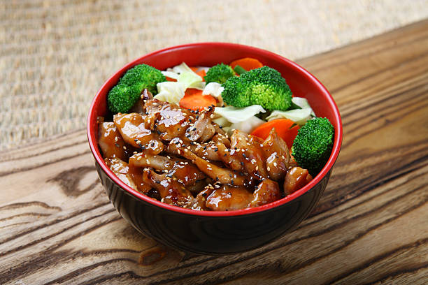 Chicken Teriyaki Bowl Chicken Teriyaki Bowl with Rice & Steamed Vegetable teriyaki stock pictures, royalty-free photos & images