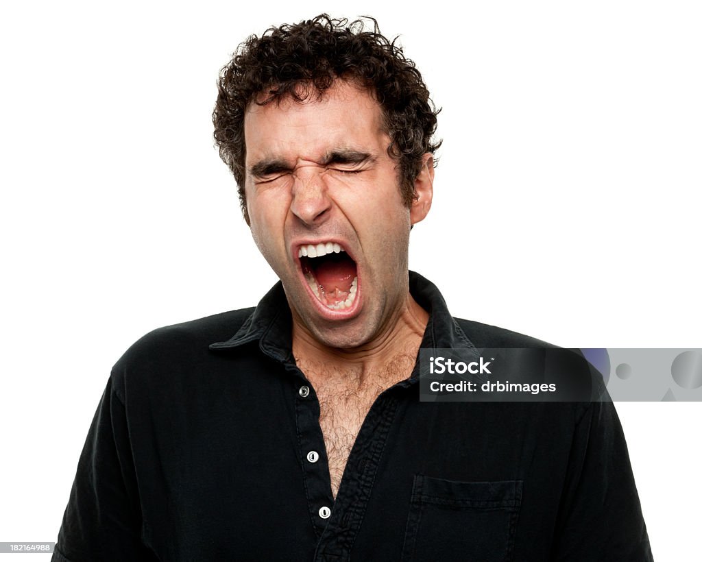 Portrait of a middle-aged man yawning Portrait of a young man on a white background. http://s3.amazonaws.com/drbimages/m/doncam.jpg Yawning Stock Photo