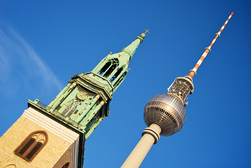 Alexanderplatz, Berlin - View of TV tower and Marienkirche