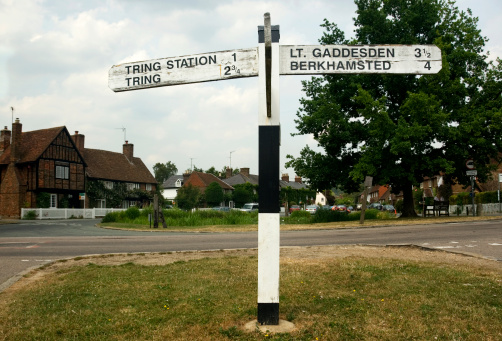 Traditional villahe signpost in England